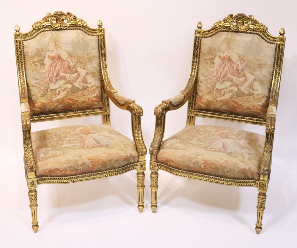 19thC French Armchairs with Tapestry Upholstery (1 of 8)