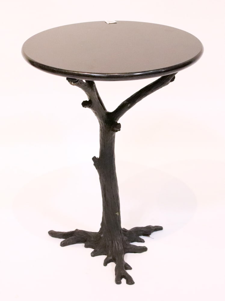 Painted Metal Tree Trunk Table with Marble Top (1 of 5)