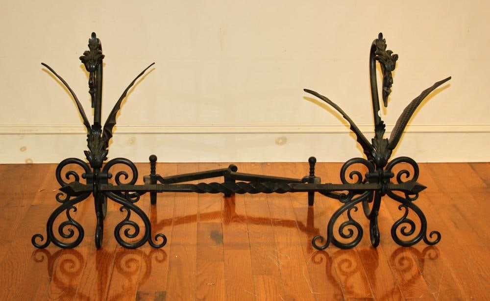 Pair of Gothic Griffin Form Wrought Iron Andirons (1 of 10)
