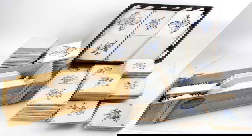 Ceramic Tiles: Ceramic tiles, 5 1/2" x 5 1/2" each, (85) pieces. Provenance: Palm Beach, Florida estate.