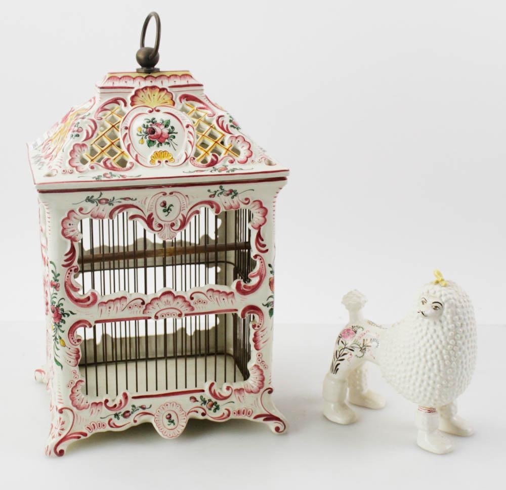 French Hand-Painted Pottery, Bird House, Poodle (1 of 8)