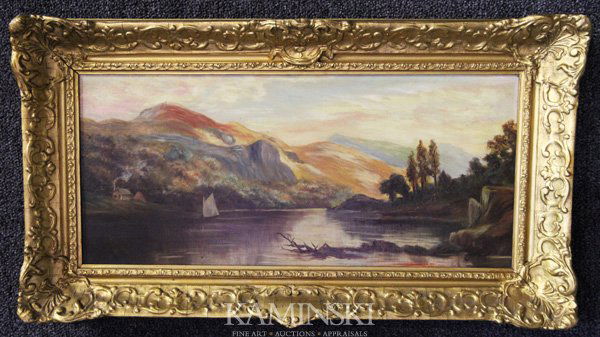 Bowling, River Landscape, O/C: Charles Taylor Bowling (American, 1891-1986), river landscape, part of the Dallas Nine, oil on canvas, signed lower right, 10" x 22", 15" x 27" (original frame).