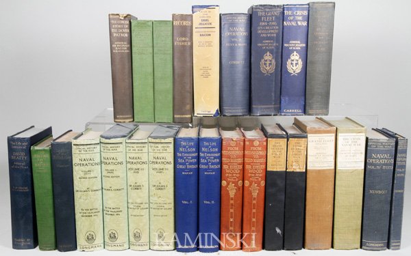 Lot of British Naval Books: Lot of British naval operations books: Julian Corbett, "Naval Operations", 4 volumes with text and maps (7 books); Rear Admiral W.S. Chalmers, "The Life and Letters of David Beatty, Admiral of the Fle