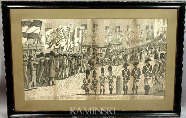 18th C. Engraving, Grand Royal Procession to St P: 18th Century engraving "An exact Representation of the Grand Royal Procession to St. Paul's on Tuesday December 19th 1797 Published February 1, 1798 by J. Evans No. 42 West Sommerfield", 27" x 39", fr