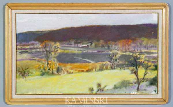 Kahn, "Putney Valley", O/C: Wolf Kahn (German/American b.1927), "Putney Valley", oil on canvas, titled and dated verso, #85 1976, 22"h x 38"w (image), 27 1/4"h x 43 1/2"w (frame). Dr. Murray Babbitt of Westfield and Mountwide, N