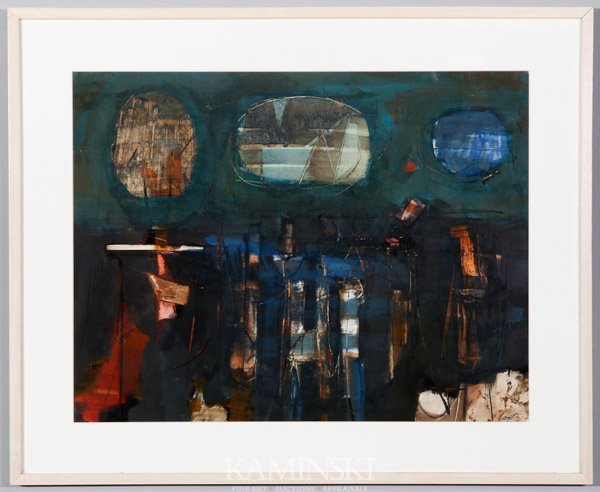 Dante, Collage on Paper: Giglio Dante (Italian American 1916 - 2007), untitled mixed media collage on paper, 19"h x 25"w (view), 26 1/4"h x 31 7/8"w (overall).