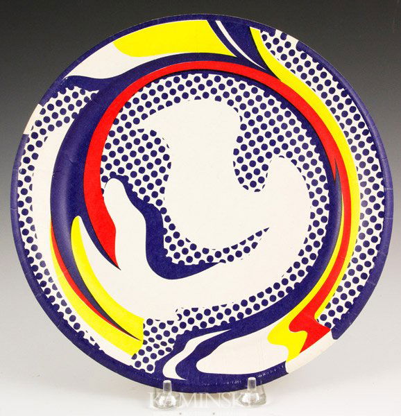 Lichtenstein , Paper Plate Screen-print: Roy Lichtenstein, paper plate, screen-print, stamped on reverse "Roy Lichtenstein", On 1st, inc., 1969, 10"d.
