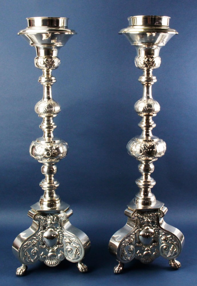Pair of Antique Spanish Baroque-Style Candlesticks (1 of 9)