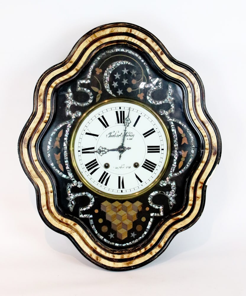 19thC French Wall Clock, Mother-of-Pearl Inlay (1 of 7)
