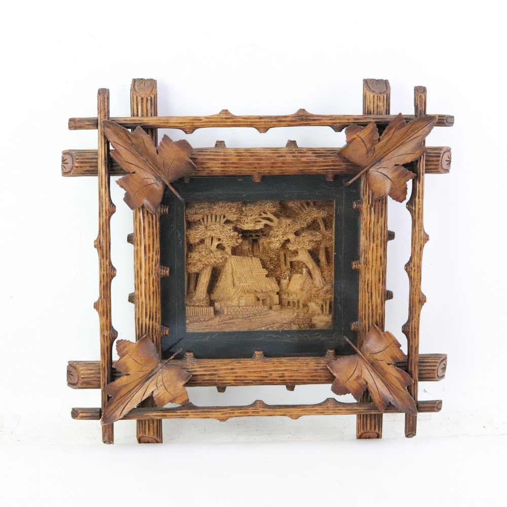 Country Folk Art Carved Wood Diorama: Country Folk Art carved wood diorama, 19" H x 19" W x 5" D. Good condition. Provenance: Estate of Robert Eigelberger, Palm Beach, Florida.