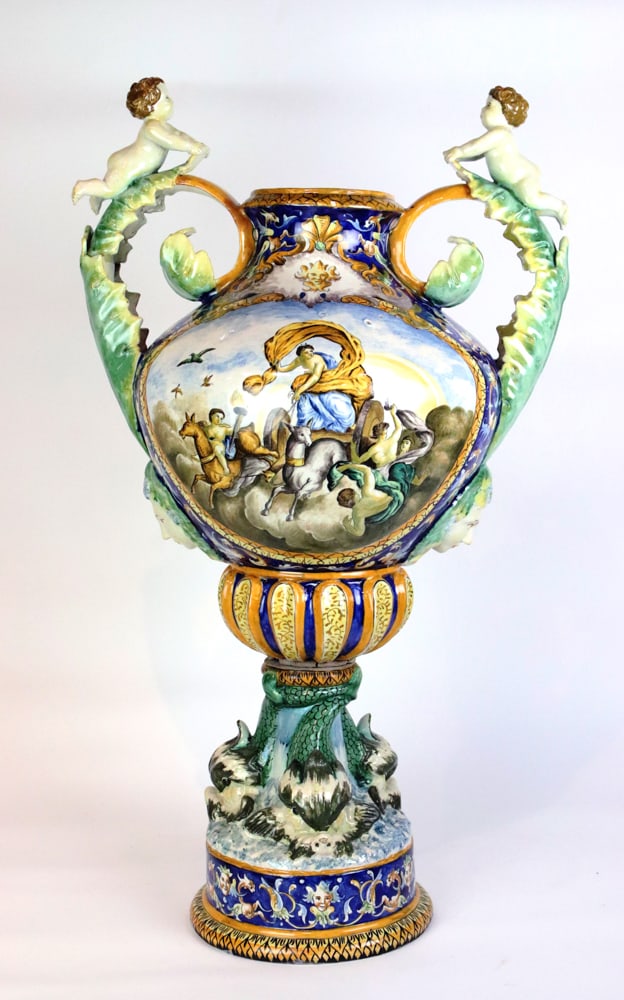 19thC Italian Majolica Pedestal Centerpiece Urn (1 of 7)