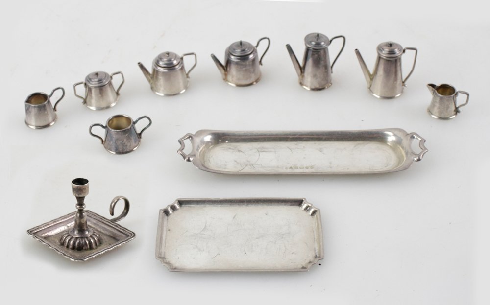 Two Sterling Miniature Tea Sets with English Hallmarks (1 of 15)