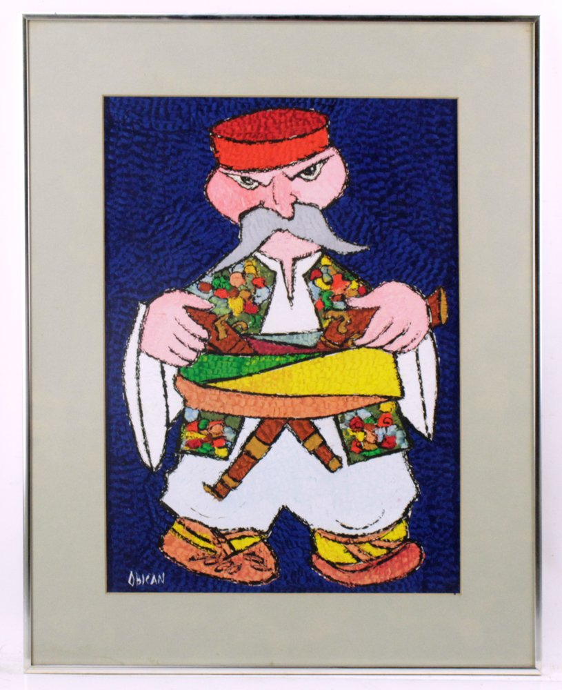 Jovan Obican, Man with Pistols, Acrylic on Board (1 of 6)