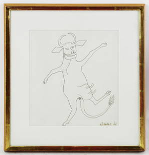 Alexander Calder, Hey Diddle Diddle II: Alexander Calder, "Hey Diddle Diddle II", ink on paper, signed and dated L/R "Calder 44", Perls Gallery label verso, 11 1/4" x 10 1/4", framed 16 3/4" x 15 3/4". Provenance: Private collection, Fairfi