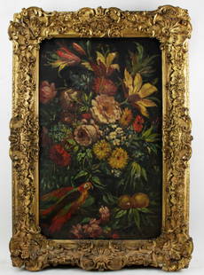 Belgian School, Still Life, Oil on Board: Belgian School, still life, oil on board, monogrammed GD, 30" x 18", framed 38" x 26". Provenance: Winchester, Massachusetts collection.