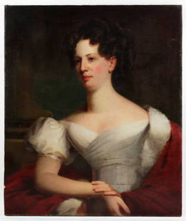 Attr to Thomas Sully, Mrs. Charles Macalester: Attributed to Thomas Sully, portrait of Mrs. Charles Macalester, wife of prominent Philadelphia financier, nee Eliza Lytle, daughter of Civil War General William Lytle of Cincinnati, oil on canvas, 30