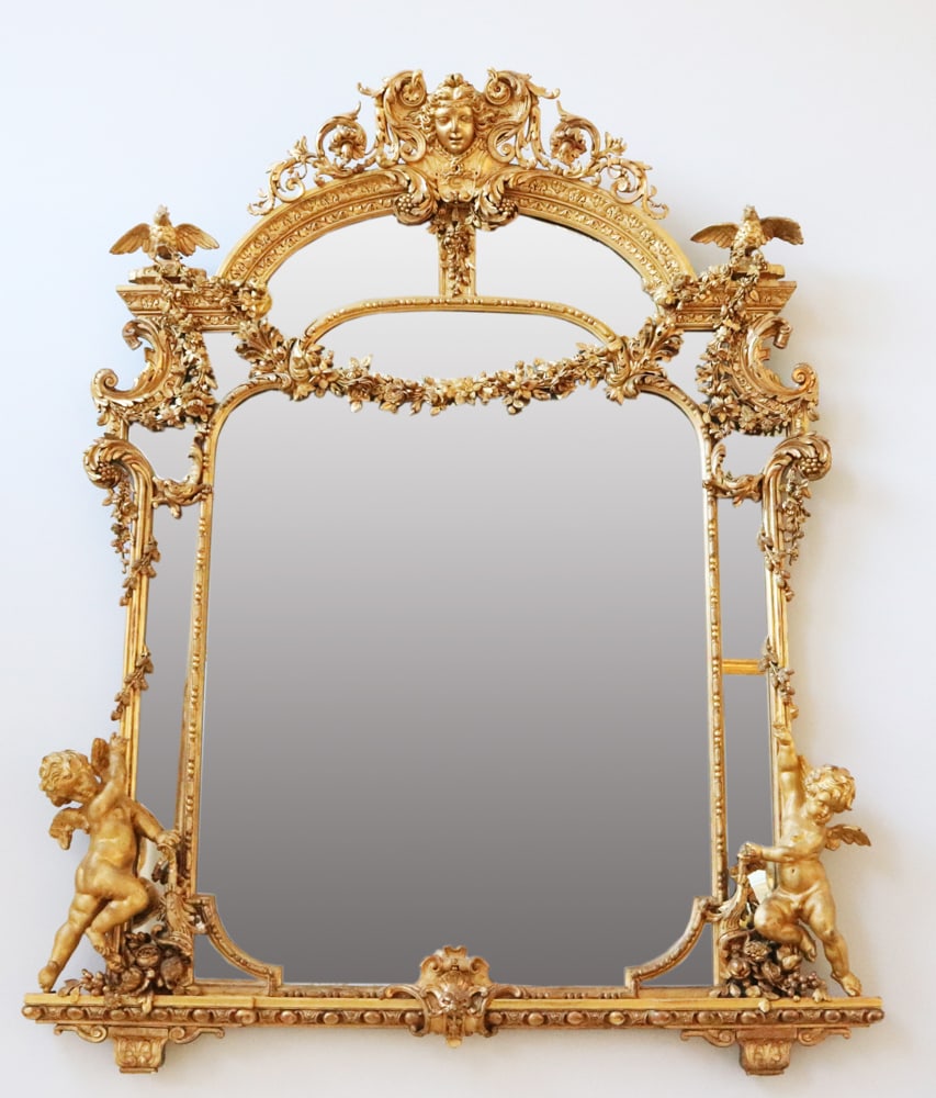 19thC French Giltwood Mirror with Crest (1 of 6)