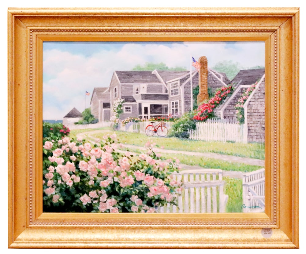 View of Sconset, Nantucket, Oil on Canvas: View of Sconset, Nantucket, oil on canvas, signed, 16" x 20", framed 22" x 28". PLEASE NOTE: To be sold in place at 7 Ashley Ct, Lynnfield, MA. Preview by Appointment; call 978-927-2223.