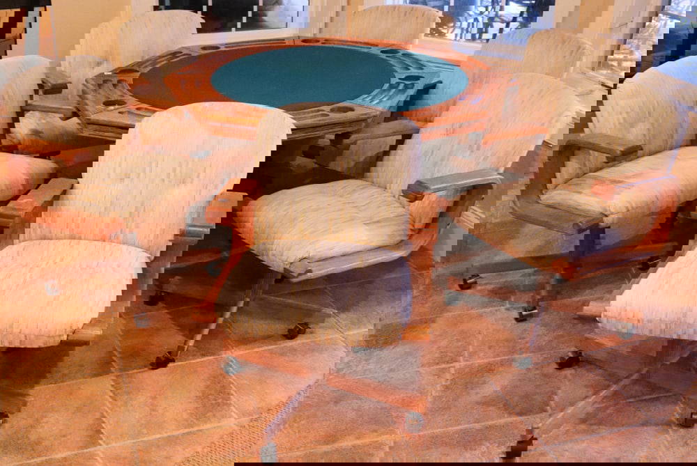 Oak Card Table With Six Chairs Auction