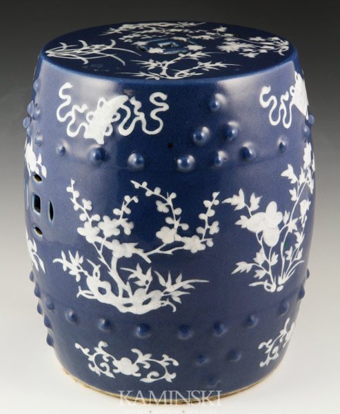 Chinese Blue and White Garden Seat: Rare child's blue and white garden seat, China, 12" x 11".