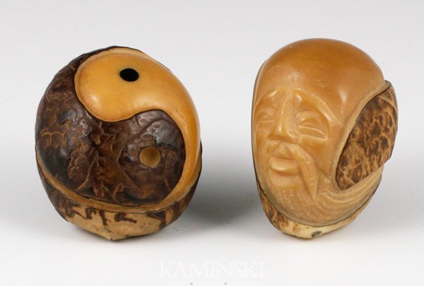 Lot of 2 Japanese Netsukes: Two carved netsukes, Japan, largest 1 1/2".