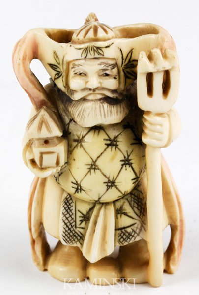 Japanese Ivory Netsuke: Ivory netsuke, Japan, 19th century, carved in the form of a warrior, mark on base, 2".