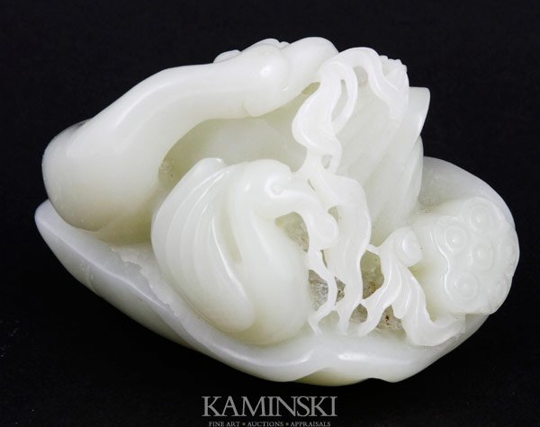 Chinese Jade Duck: Carved jade duck, China, 2 1/2" x 3 1/2" x 2 1/2".
