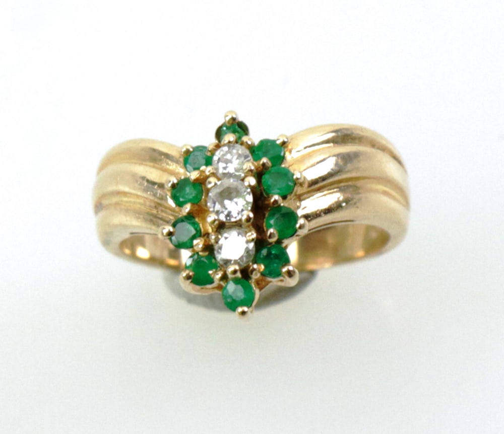 14k Yellow Gold, Diamond and Emerald Ring (1 of 14)