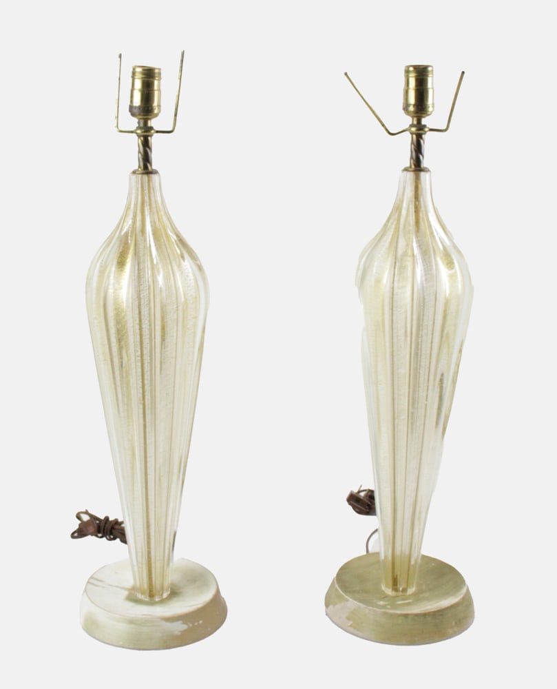 Pair of Vintage Italian Venetian Gold Glass Lamps (1 of 9)