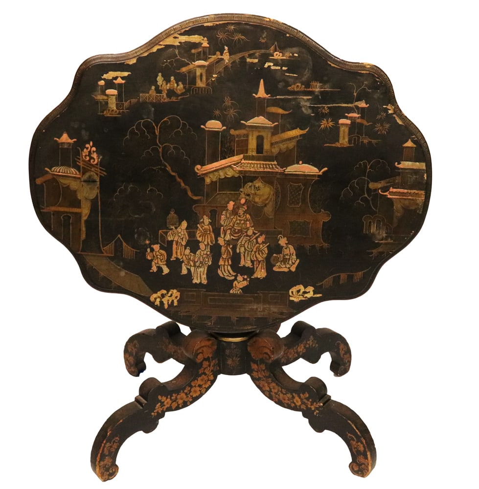 19thC Asian Paint-Decorated Tilt-Top Table (1 of 9)