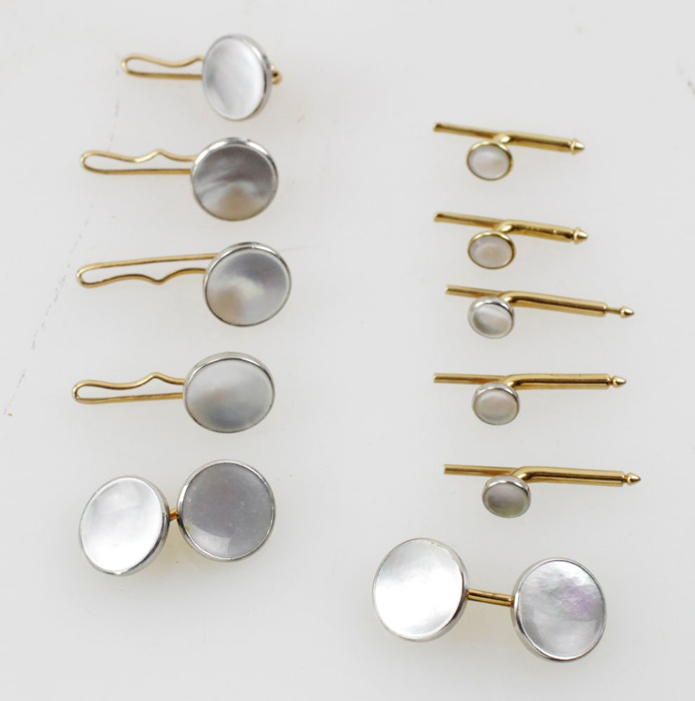 14k Gold, Platinum, Mother-of-Pearl Cufflinks, Buttons (1 of 8)