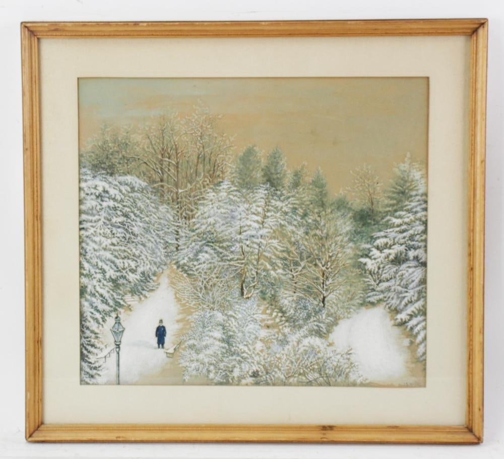 J.S. Harley, Winter Scene, Pastel Watercolor (1 of 14)