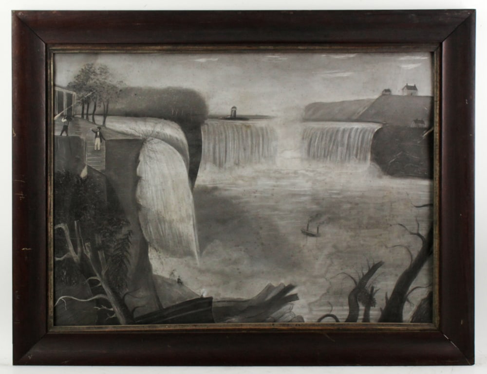 19thC Sandpaper Drawing of Niagra Falls (1 of 6)