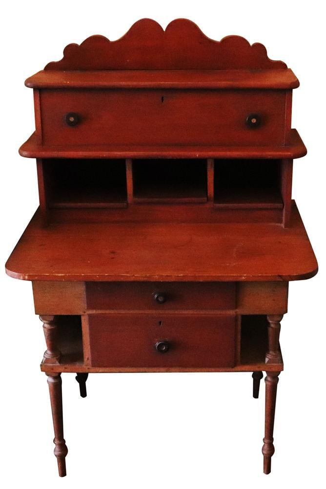 Early Red Painted Cabinet on Legs (1 of 7)