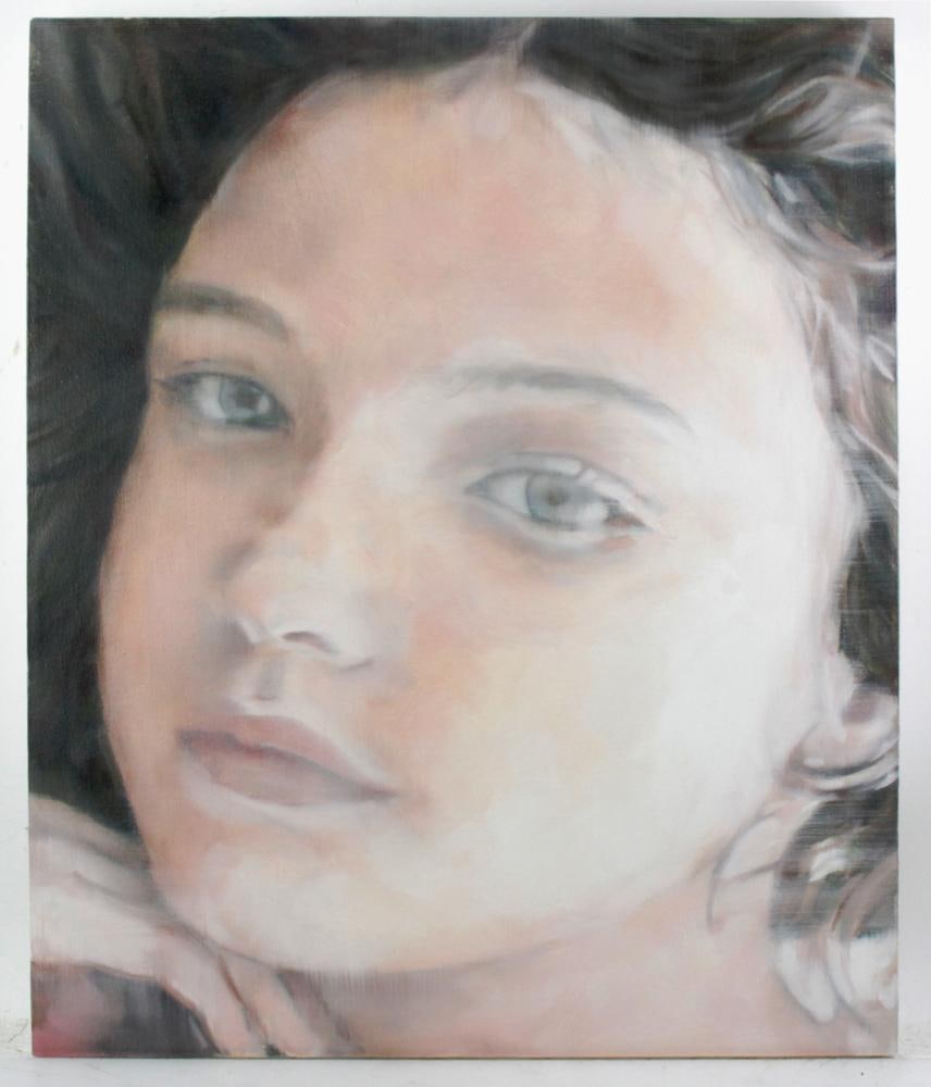 Harding Meyer, Portrait, Oil on Canvas: Harding Meyer (Brazilian, b.1964), portrait, oil on canvas, 34" x 28", unframed. Good condition. Provenance: Estate of Robert Eigelberger, Palm Beach, Florida.