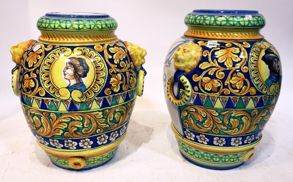 Pair of 20thC Italian Faience Majolica Urns (1 of 2)