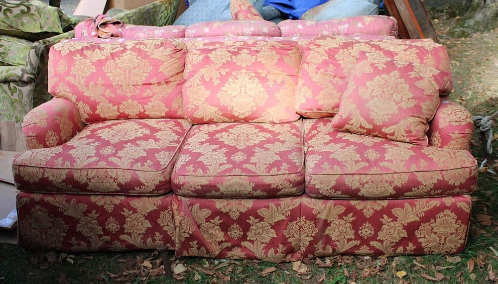 Sofa Bed with Floral Upholstery: Sofa bed with floral upholstery, 31" H x 82" W x 38" D.