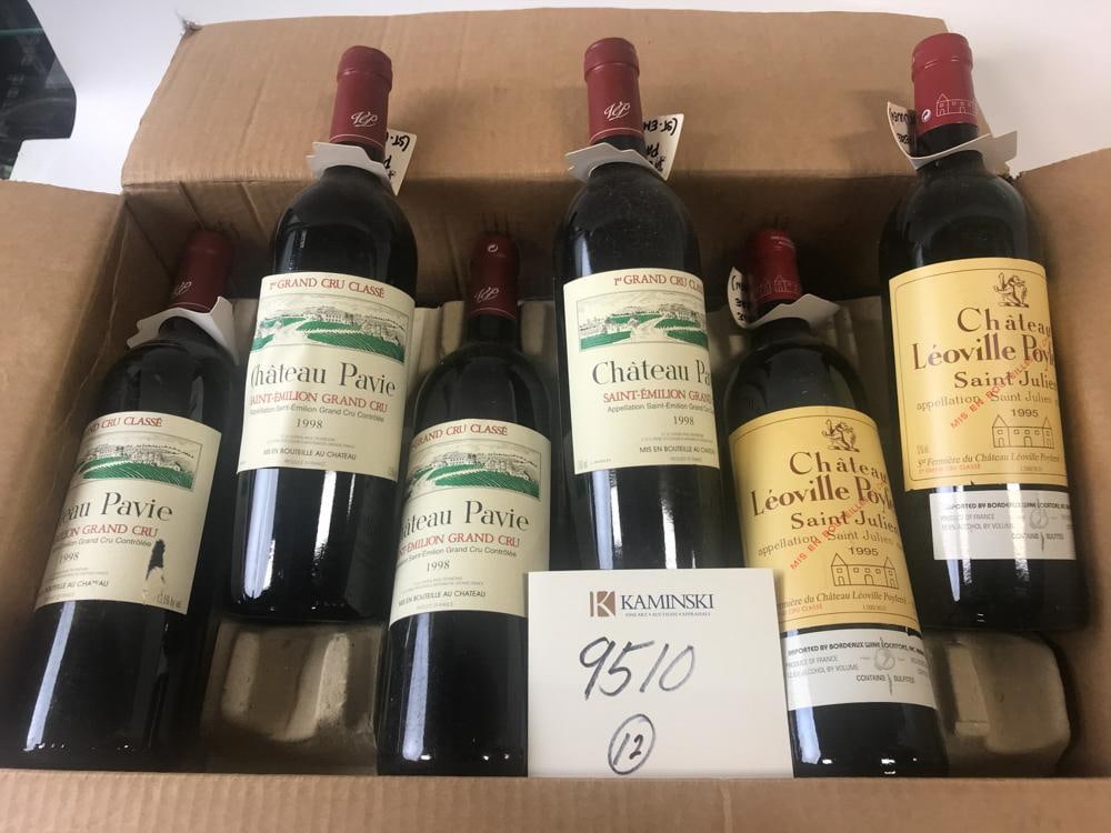 Box of (12) Bottles of Wine: Box of wine, to include: 1995 Chateau Leoville Poyferre, (5) bottles; 1998 Chateau Pavie, (4) bottles; 1994 Chateau Cheval Blanc, (2) bottles; 1999 Chateau Quinault L� Enclos, (1) bottle; (12) 