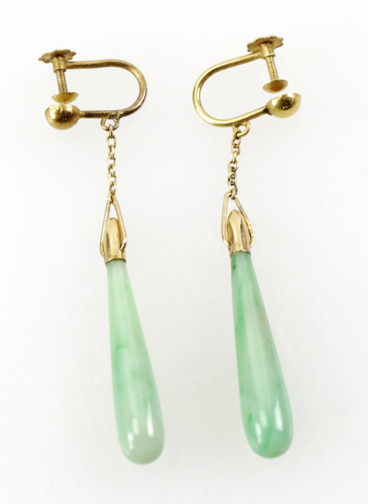 Pair of 18k Yellow Gold and Jade Earrings (1 of 4)