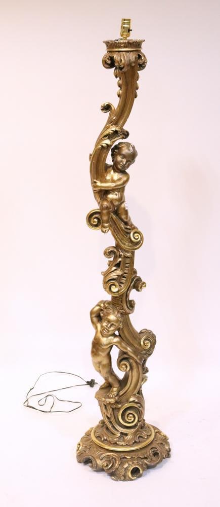Italian Carved Cherry Wood Floor Lamp with Putti (1 of 6)