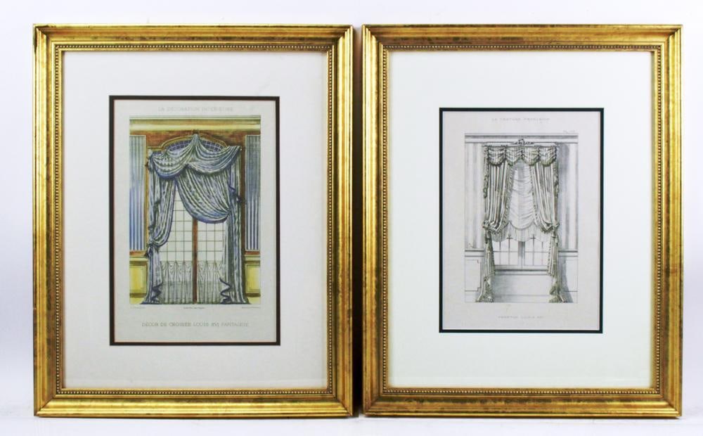 Pair of French Prints of Windows with Drapes (1 of 9)