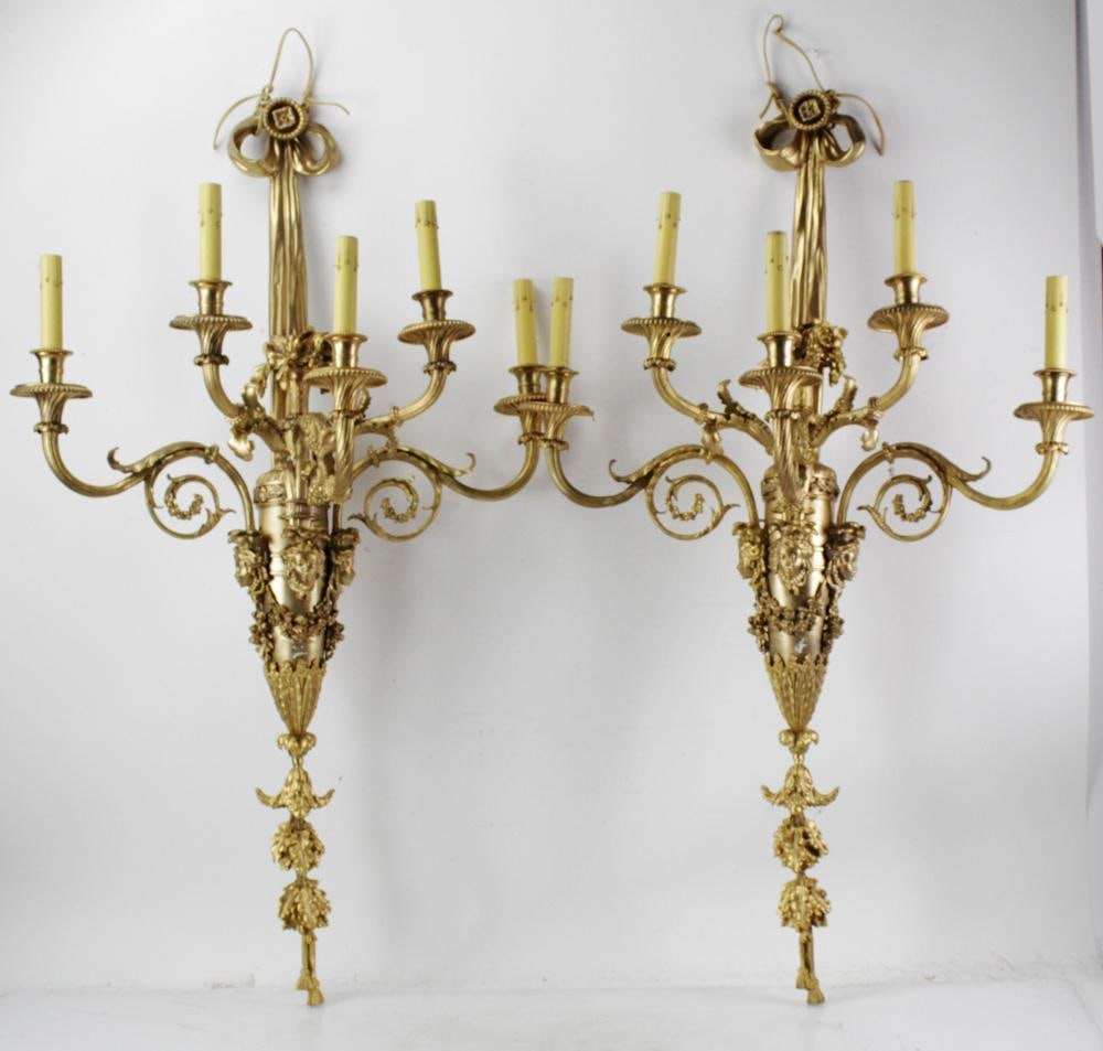 Pair of French Gilt Bronze 5-Light Sconces (1 of 10)