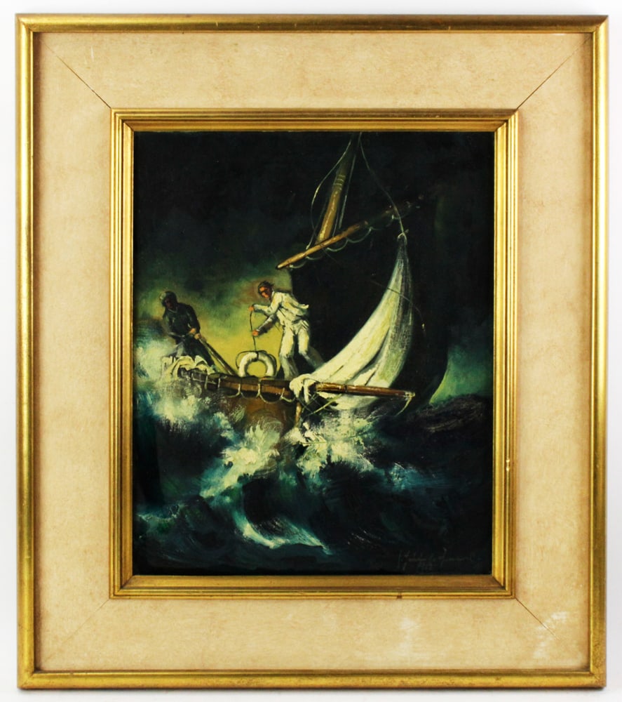 Storm at Sea, Oil on Canvas: Storm at Sea, oil on canvas, signed indistinctly L/R, 20" x 16", framed 29" x 25". Provenance: Boston, Massachusetts estate.