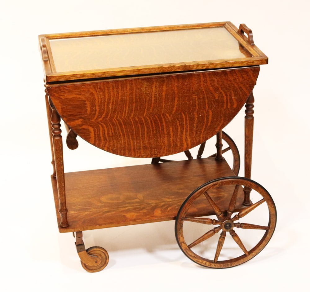 Antique Oak Tea Cart: Antique oak tea cart. Provenance: Wakefield, Massachusetts collection.