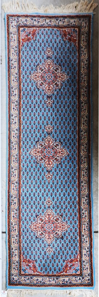 Indo-Serraband Runner: Indo-Serraband runner, 2' 7" x 8'. Purchased from Gregorian Rugs, Newton Lower Falls, MA. Provenance: Wakefield, Massachusetts collection.