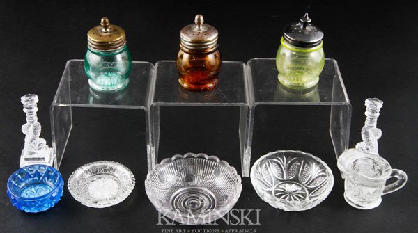 Collection of 10 Pieces of Early Glass: Collection of ten pieces of early glass to include Boston and Sandwich Glass Co. toy jug, ref. Barlow & Kaiser fig. 3336, 1835-1850, 1 5/8"h; Boston and Sandwich Glass Co. toy plate, ref. Barlow & Kai