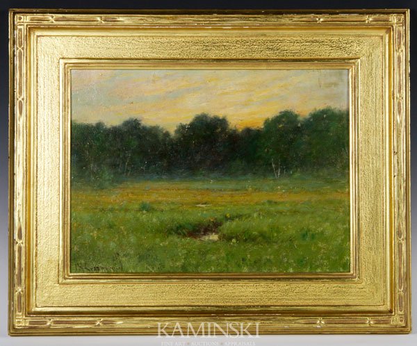 Greenwood, "The Sunset Hour", O/B: Joseph H. Greenwood (American, 1857-1927), "The Sunset Hour", oil on board, signed lower left, titled verso, 9" x 12", 13 1/2" x 16 3/4" (frame).