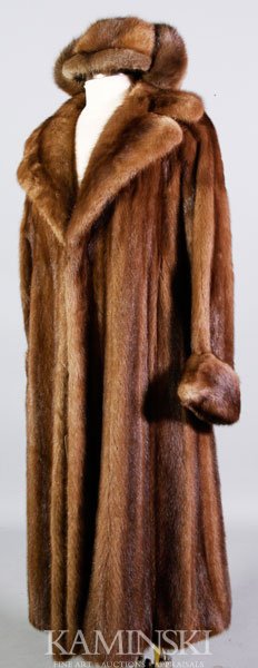 Brown Full Length Mink Coat: Brown full length mink coat, Donald Brooks, size 10-12.