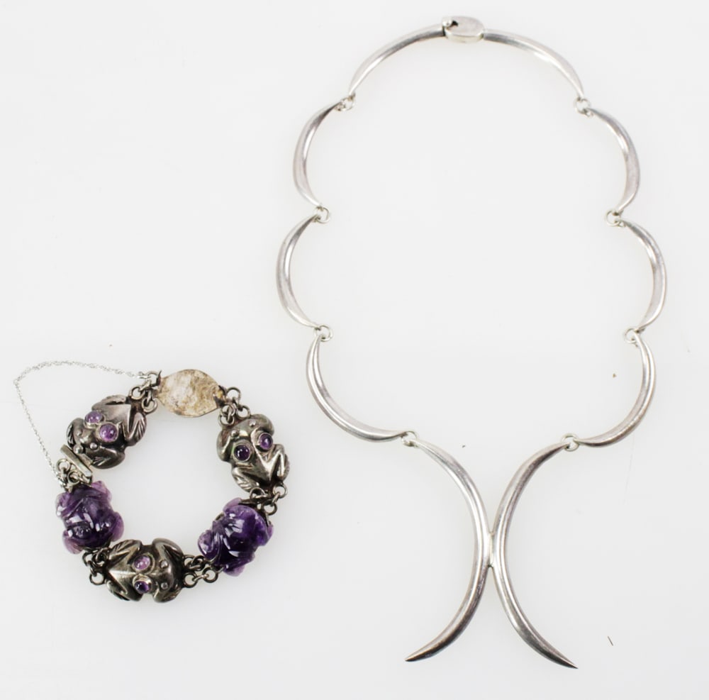 Tex Mexican Designer Sterling Necklace, Frog Bracelet (1 of 12)