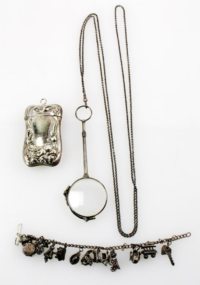 Sterling Match Box, Charm Bracelet, Lorgnette (1 of 9)